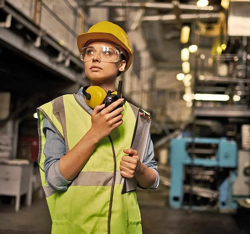 A woman contractor in warehouse